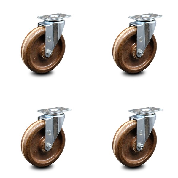 6 Inch High Temp Phenolic Wheel Swivel Top Plate Caster Set
